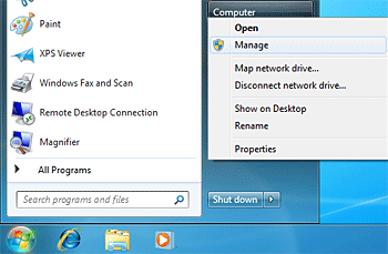 Windows 7, Computer, Manage